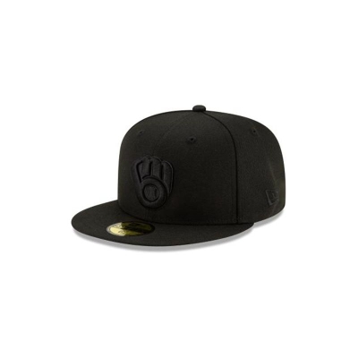 Milwaukee Brewers Gorra | New Era MLB Black On Black 59fifty Fitted Cap Mexico - Negros